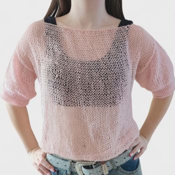 Matilda – Hand-knitted cashmere pullover | Powder pink, mesh pattern