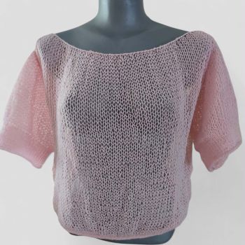 Matilda – Hand-knitted cashmere pullover | Powder pink, mesh pattern
