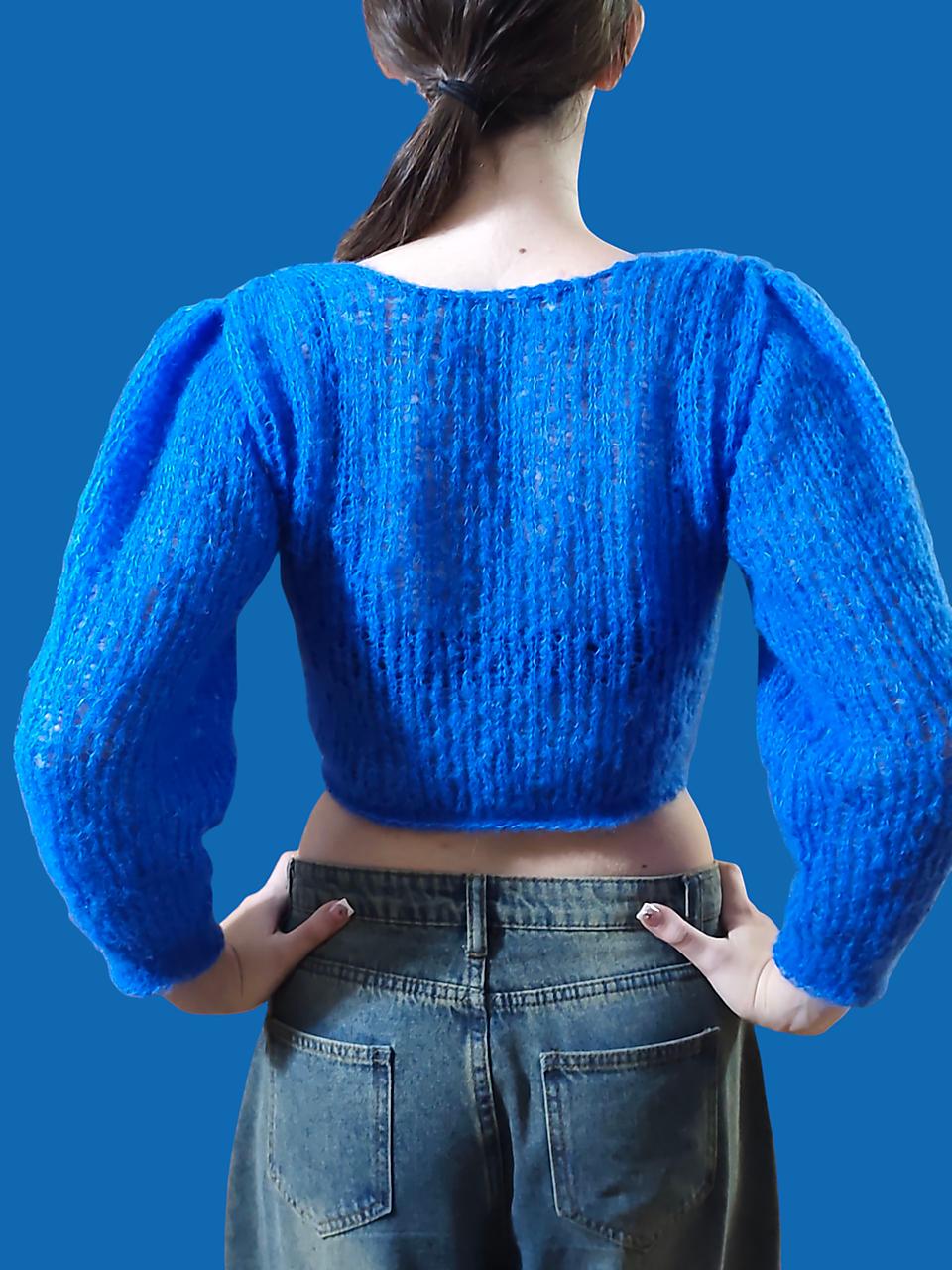 Ručne pletený sveter z alpaky a hodvábu – kobaltová modrá
